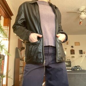 Vintage 90s Ralph Lauren Designer Black Leather Jacket